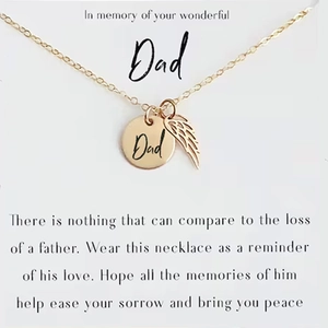 Stainless Steel Dad Engraved Round Pendant Angel Wing Necklace For Women Gold Silver Commemorative Jewelry Birthday Gift