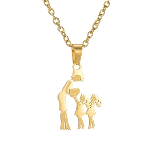 Golden family necklace with mother and children silhouette pendant and heart motif