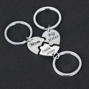 Porte-clés Puzzle en Cœur en Acier Inoxydable Maman Grande Petite Sœur Gravé Famille Amitié Bijoux Assortis Cadeau