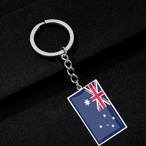 Porte-clés en acier inoxydable poli avec drapeau australien en résine époxy et anneau métal