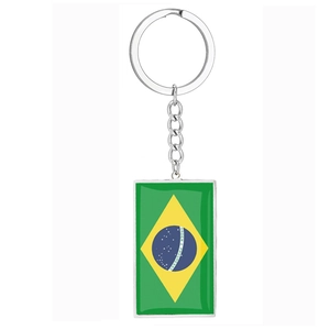 Porte-clés en Acier Inoxydable 304 Drapeau National Avec Pendentif Époxy Souvenir Pour Fans Brésil Espagne USA Chine