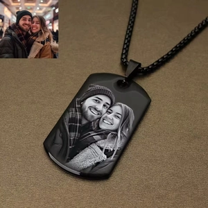 Personalized Photo Dog Tag Necklace Stainless Steel Custom Engraved Picture Text Pendant Necklace Memorial Jewelry Gift