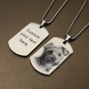 Custom engraved stainless steel military tag necklace with personalized pet photo and text