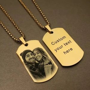 Custom gold stainless steel dog tag necklace with personalized photo and text engraving