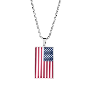 Halskette aus Edelstahl mit rechteckigem Anhänger im US-Flaggen-Design