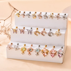 Coffret de boucles d'oreilles en acier inoxydable avec lune et étoiles en zircon