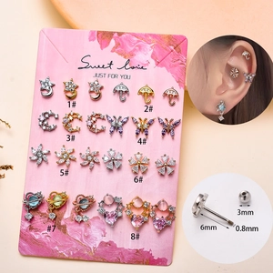 Clous de Cartilage d'Oreille Helix en Acier Inoxydable Zircone Lune Étoile Papillon Parapluie Piercing pour Femmes