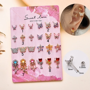Detailed size chart showing 6mm post length and 0.8mm gauge for zircon butterfly earrings