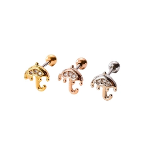 Boucles d'oreilles parapluie en acier inoxydable tricolore serties de zircons