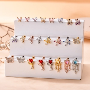 Exquisite stainless steel stud earrings with colorful zircon butterflies and stars
