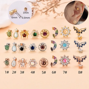 Orecchini Per Cartilagine Vintage In Rame Con Zirconia Per Donna Gioielli Piercing Con Strass Animali Luna Stella