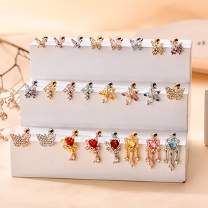 Sparkling zircon butterfly and star stud earrings set in gold and silver finish