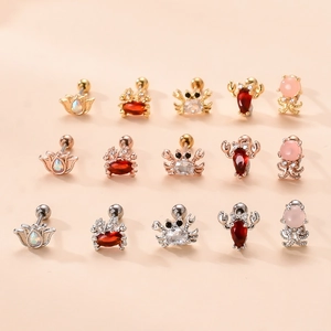 Marine series ear studs set showing octopus and crab designs in gold and silver