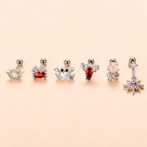 Colorful sea creature stud earrings set with zircon stones and stainless steel ball screw back