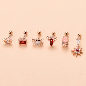 Rose gold ocean series cartilage earrings set with colorful cubic zirconia and screw backs