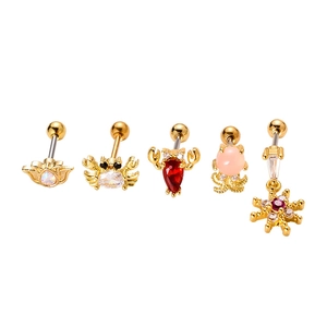 Marine series gold stainless steel stud earring set with colorful zircon stones