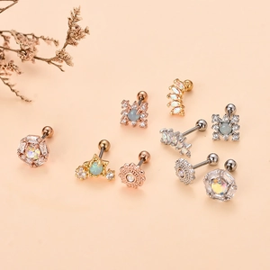 Set di 9 orecchini a perno in acciaio inossidabile con stelle, fiori e pietre di zircone