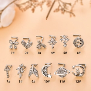 Set di 12 piercing per naso a forma di L in acciaio inossidabile con zirconi cubici