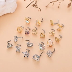 Set de 18 piercings de nez en acier inoxydable avec zircons et motifs papillons