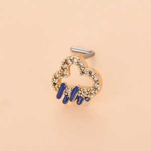 L-shaped gold nose stud featuring a zircon-set cloud and blue enamel raindrops