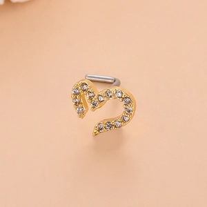 Clou de nez en forme de cœur doré avec zircone cubique et tige argentée en L