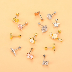 Set di 12 piercing per cartilagine a farfalla e fiore in acciaio inossidabile misto