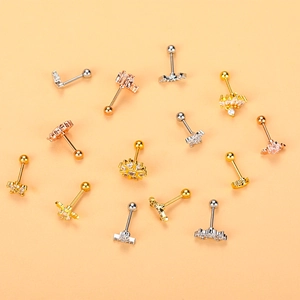 Floral zircon helix earrings set in silver gold and rose gold with screw ball back