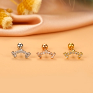 Detailed view of flower zirconia helix studs in silver, rose gold and gold finishes