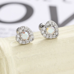 18K Edelstahl-Herzohrringe mit bunten Steinen im Opal-Stil und Zirkonia-Akzenten
