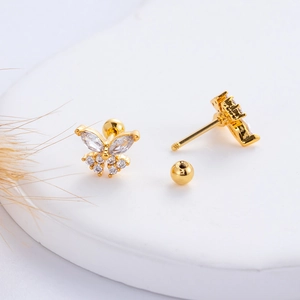 Boucles d'oreilles papillon en or avec pierres de zircon et fermoir à vis sécurisé
