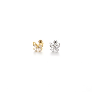 Golden and silver butterfly helix earrings with marquise cubic zirconia crystals