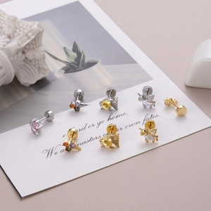 Set orecchini a lobo in acciaio inossidabile con fiori di zirconi colorati
