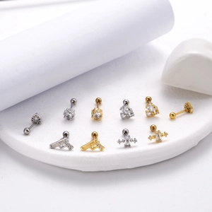 Orecchini geometrici in acciaio inossidabile con zircone bianco in oro e argento
