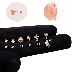 Stainless Steel Zirconia Butterfly Heart Cross Lightning Ear Cartilage Stud Earrings For Women Screw Back Helix Conch Jewelry