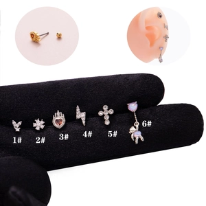 Set of cute butterfly and heart steel stud earrings with screw ball backing studs