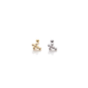 Minimalist cubic zirconia cross screw back stud earrings in silver and gold metal finish