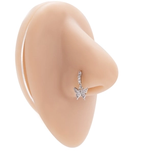 Nasenring mit Zirkonia-Schmetterling aus Silbermetall auf Silikonmodell für Piercings