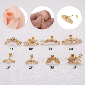 Boucles d'Oreilles Piercing Cartilage en Cuivre Zircone Tige Acier Inoxydable Femme Design Ailes Étoile Lune Bijoux Clous