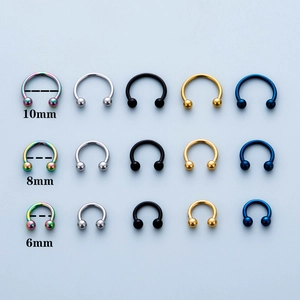 Multi-colored 316L stainless steel horseshoe nose rings in 6mm 8mm 10mm sizes