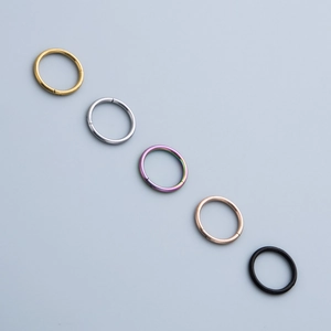 Set of 5 stainless steel hinged septum rings in gold, silver, rose gold, and black