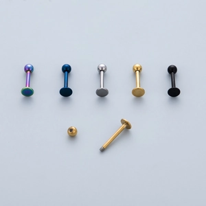 316L stainless steel labret studs set in five colors with screw ball attachment