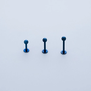 Three-piece set of blue vacuum plated 316L stainless steel lip and cartilage studs
