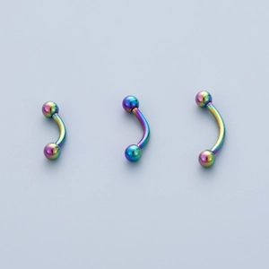 Set di 3 piercing sopracciglio arcobaleno in acciaio inox in varie lunghezze con sfere