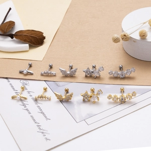 Clous d'oreilles ailes en acier inoxydable 20G avec zircon en doré et argenté