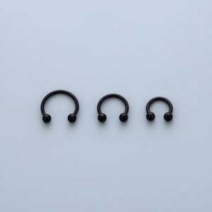 Three sizes of black stainless steel horseshoe circular barbells for nose piercings