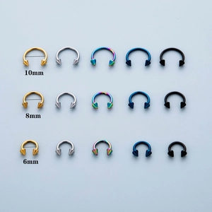 Set of 15 spike circular barbells in five colors and three sizes 6mm 8mm 10mm