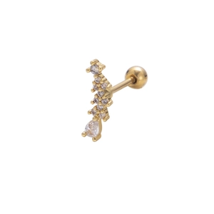 Clou de cartilage aile en acier inoxydable doré 20G avec zircone et fermoir à boule