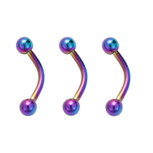 Set di tre piercing per sopracciglia e helix in acciaio inossidabile arcobaleno PVD