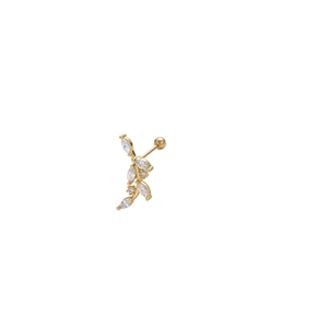 Goldener Knorpelohrring in Blattform mit Markasit-Zirkonia und Schraubverschluss-Kugel