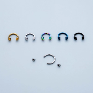 Set of 5 colors stainless steel horseshoe nose rings with spike ends and screw design